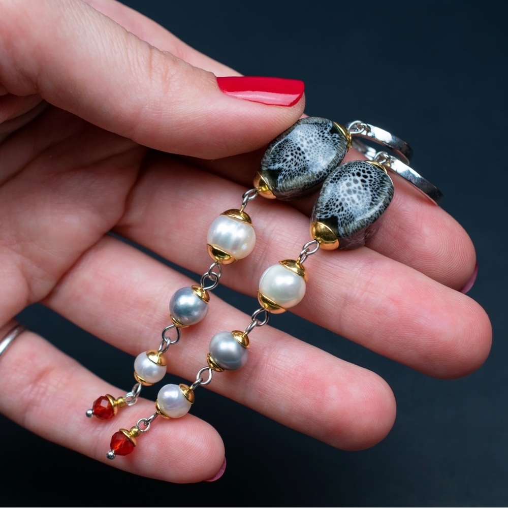 Long pearl earrings boho, unusual chunky bead dangle earrings